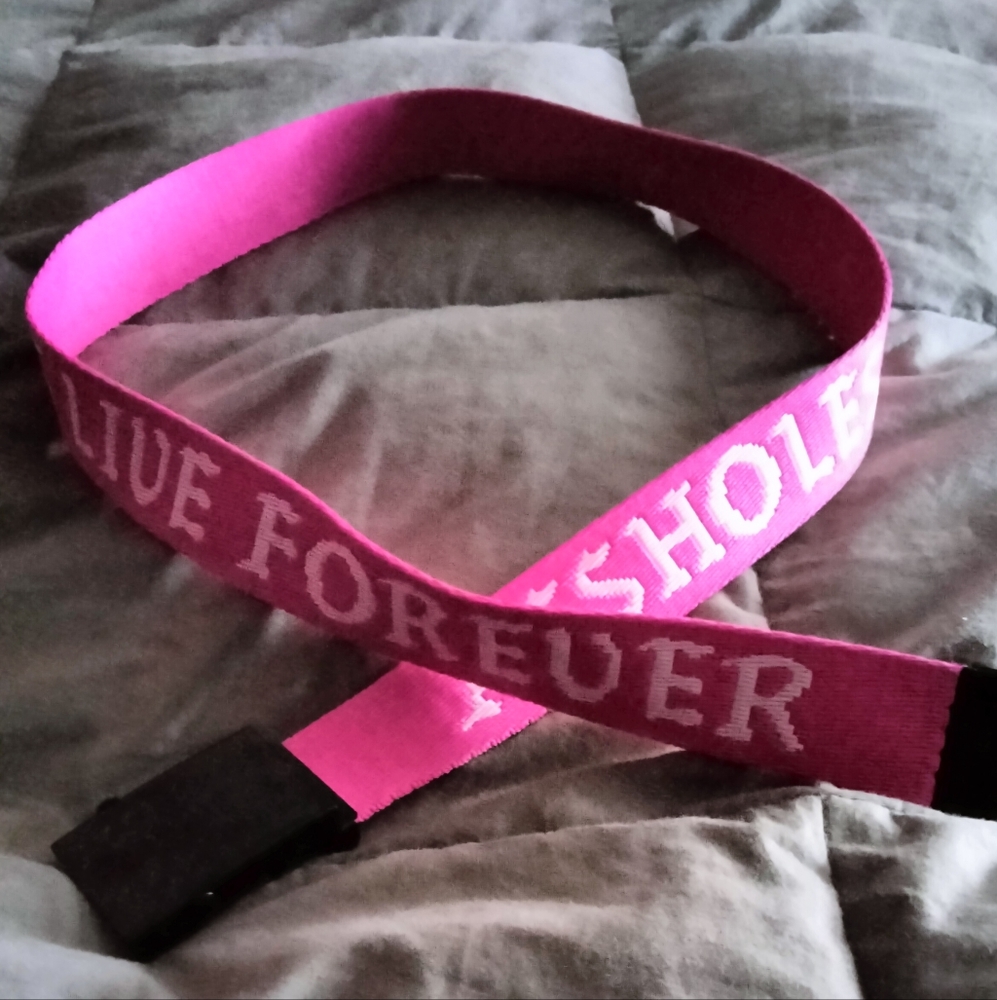 ASSHOLES LIVE FOREVER PINK AND WHITE BELT Brand New